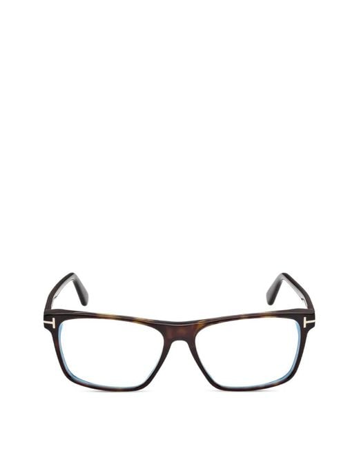 Tom Ford Brown T-Logo Rectangle-Frame Glasses for men