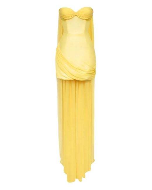 POST MERIDIEM Yellow Corset Train Mini Dress