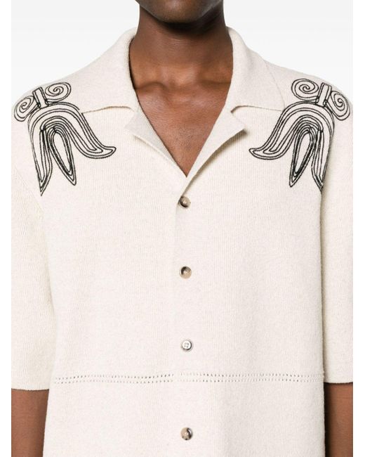 Nanushka Natural Embroidered Camp-collar Cardigan for men