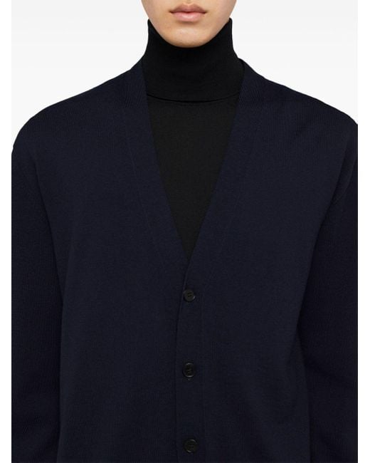 Jil Sander Blue V-neck Wool Cardigan for men