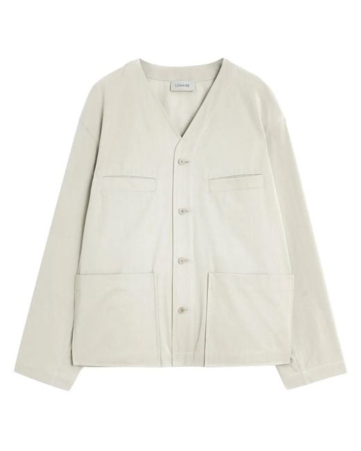 Lemaire White Collarless Shirt Jacket for men