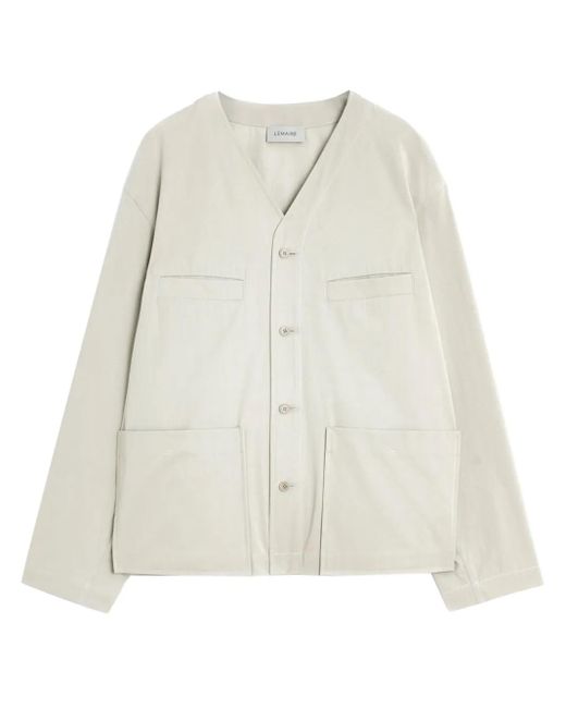LEMAIRE ノーカラーシャツ ジャケット メンズ Lemaire ノーカラー シャツジャケット ホワイト | Lyst