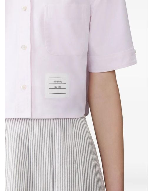 Thom Browne Pink Logo-Patch Short-Sleeve Shirt