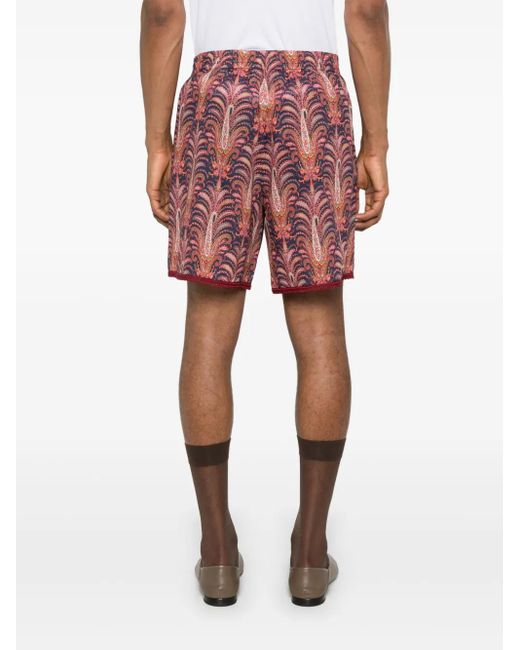 Valentino Garavani Red Cotton Muslin Bermuda Shorts With All-Over Voyage Imaginaire Print And Passementerie Trims for men