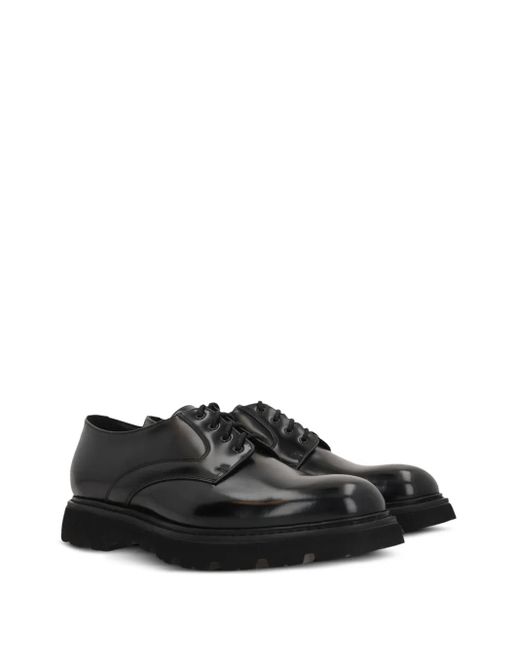 Doucal's Black Brushed-Leather Derby Shoes for men