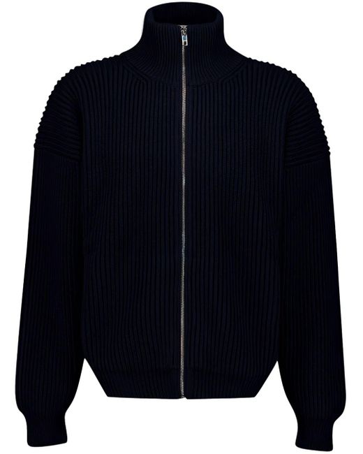 Gucci Blue Logo-embroidered Zipped Knitted Jacket for men