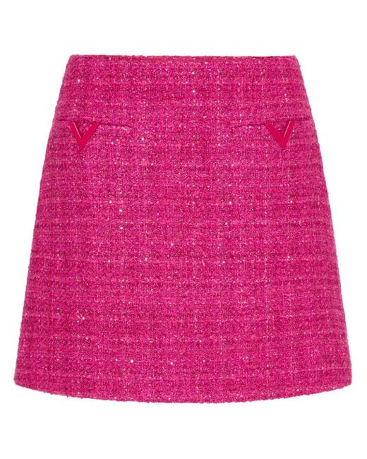Minifalda acampanada de tweed Valentino Garavani de color Pink