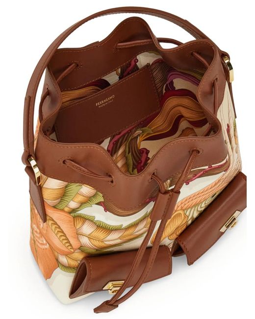 Ferragamo Brown Multipocket Bucket Bag