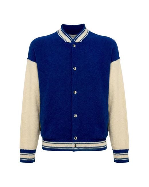 Laneus Blue Knitted Bomber Jacket for men