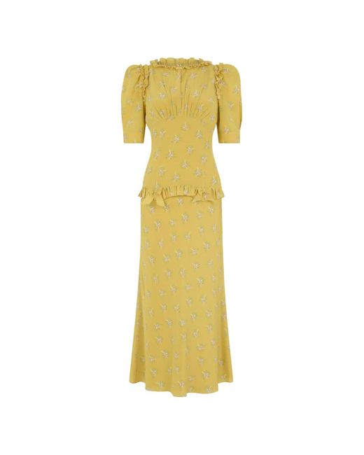 Alessandra Rich Yellow Floral-Print Ruffled Dress