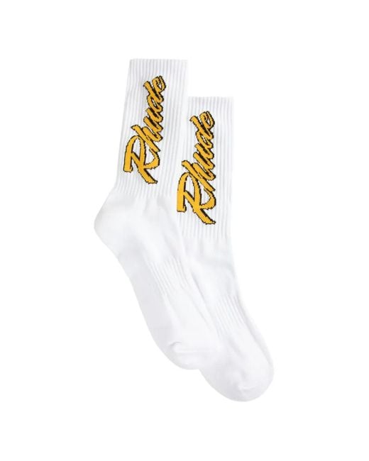 Rhude White Legends Script Socks for men