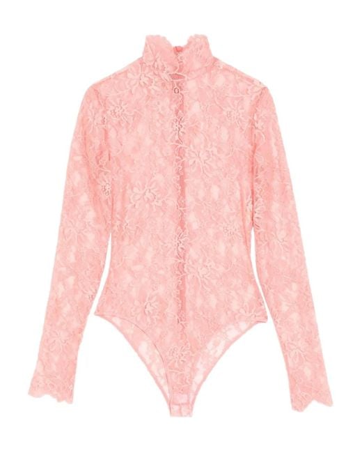 Valentino Garavani Pink Floral-Lace Bodysuit
