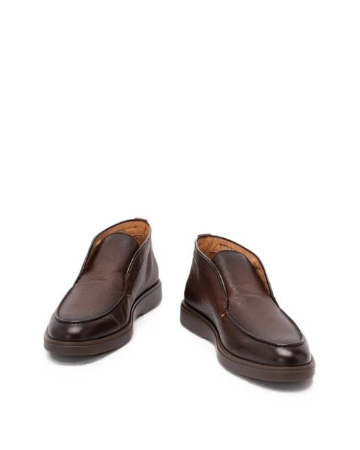 Santoni Brown Dragon Grained Leather Boots for men