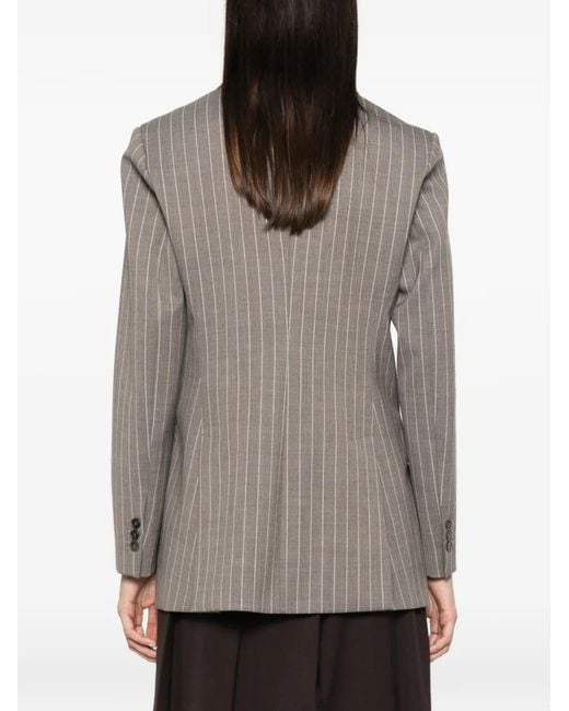 P.A.R.O.S.H. Gray Pinstripe-Pattern Double-Breasted Blazer