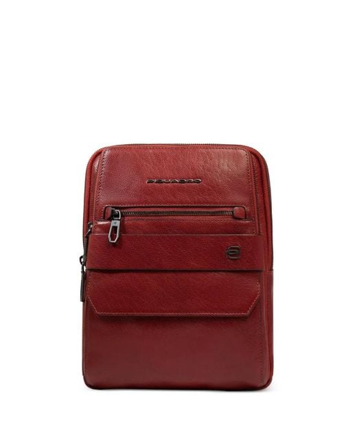 Piquadro Red Leather Ipad Crossbody Bag for men