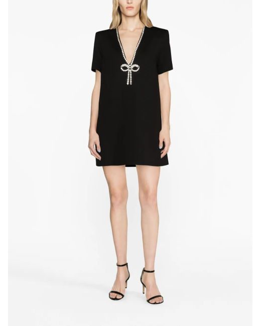 Area Black Crystal-Embellished V-Neck Mini Dress