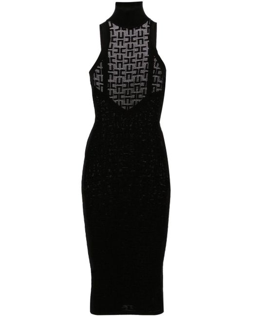 Elisabetta Franchi Black Perforated Viscose Midi Dress