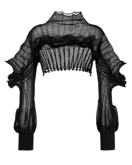 Issey Miyake Black Assemblage Long-sleeve Cropped Top