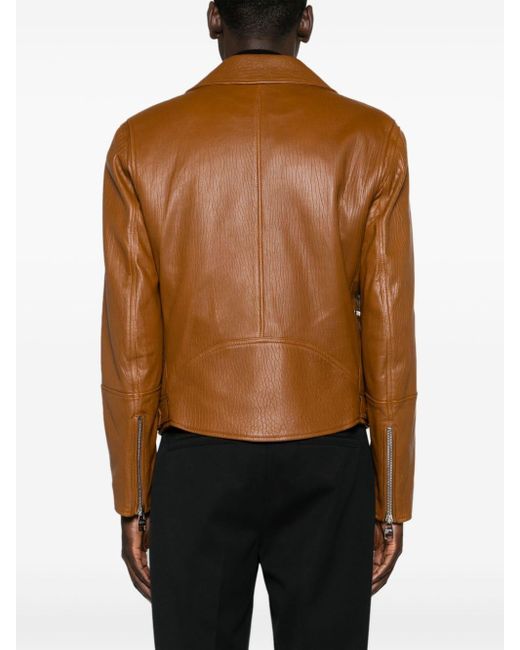 Alexander McQueen Brown Zip-up Leather Biker Jacket for men