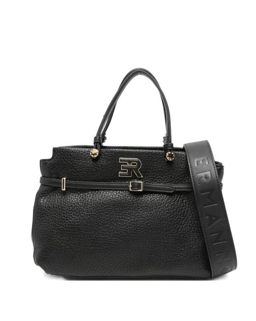 Ermanno Scervino Black Logo-Detal Leather Satchel Bag