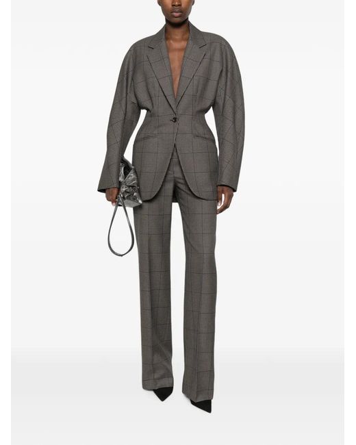 Mugler Gray Check-Pattern Trousers