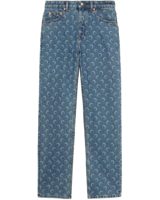 MARINE SERRE Blue Straight-Leg Trousers