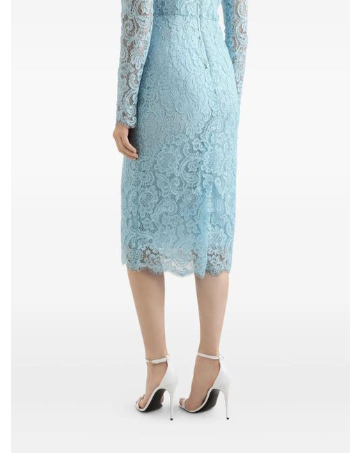 Dolce & Gabbana Blue Long-Sleeved Lace Dress