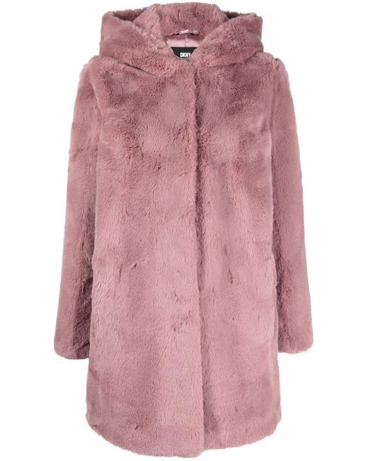 DKNY Pink Kapuzenmantel aus Faux Fur