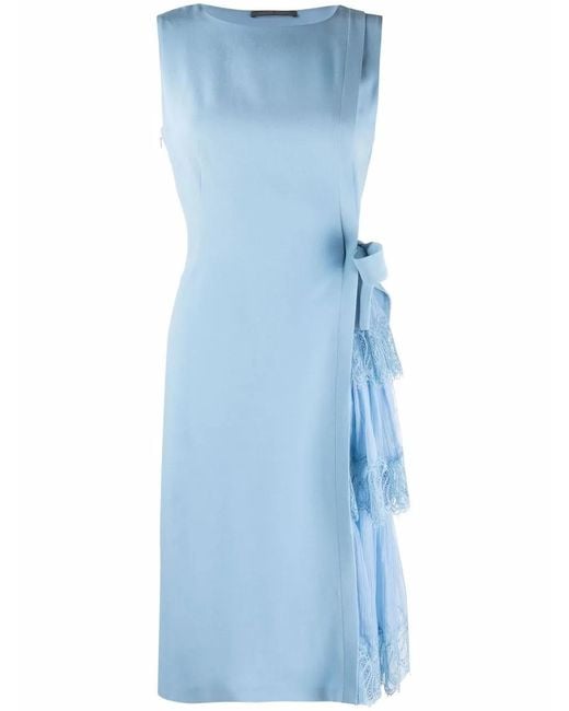Alberta Ferretti Blue Ruffle-Detail Sleeveless Dress