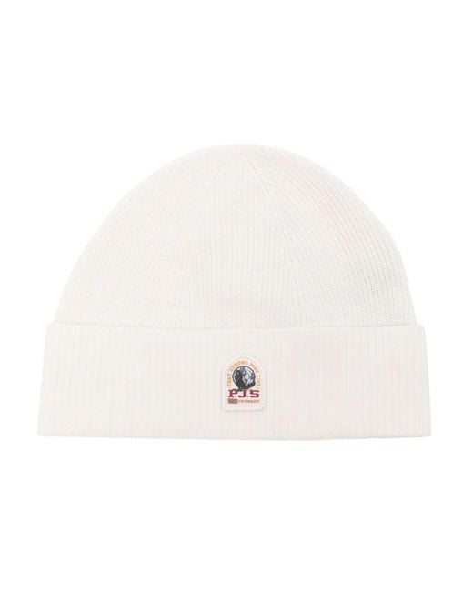 Parajumpers White Logo-Patch Ribbed-Knit Beanie for men