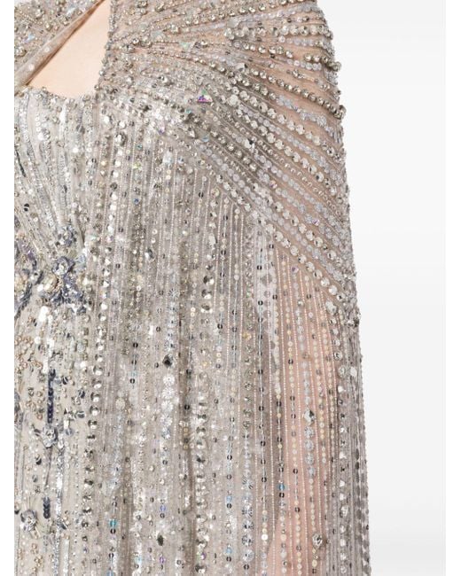 Jenny Packham Gray Clara Crystal-embellished Cape Gown
