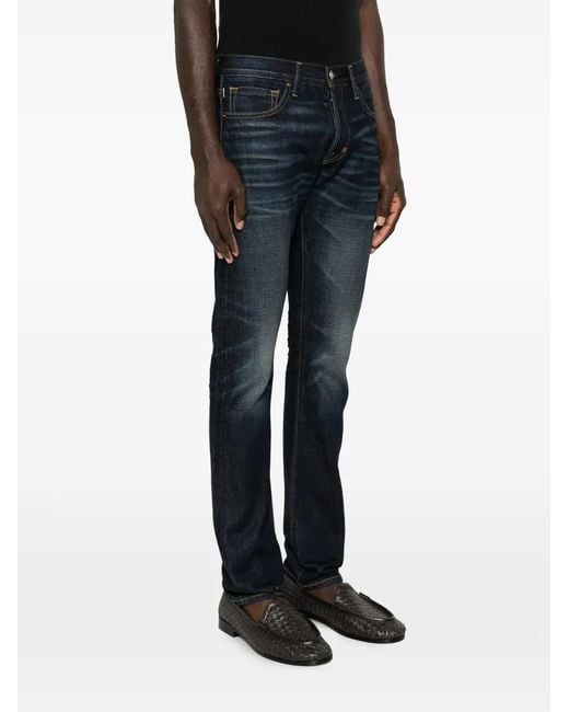 Tom Ford Blue Belt-Loop Logo-Patch Jeans for men