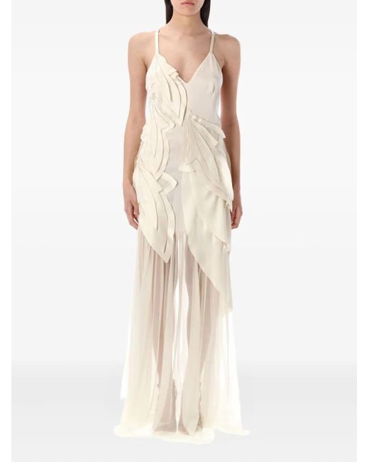 Alberta Ferretti Natural Pleated-Detail Maxi Dress