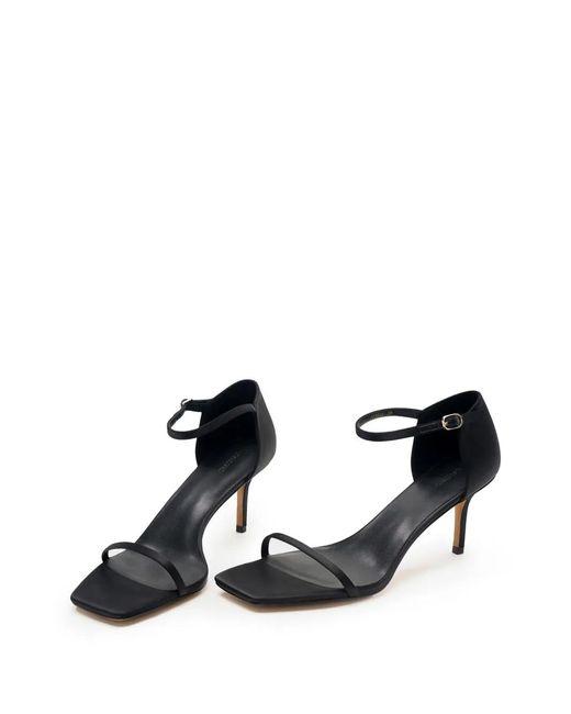 12 STOREEZ Black Square-Toe Satin Sandals