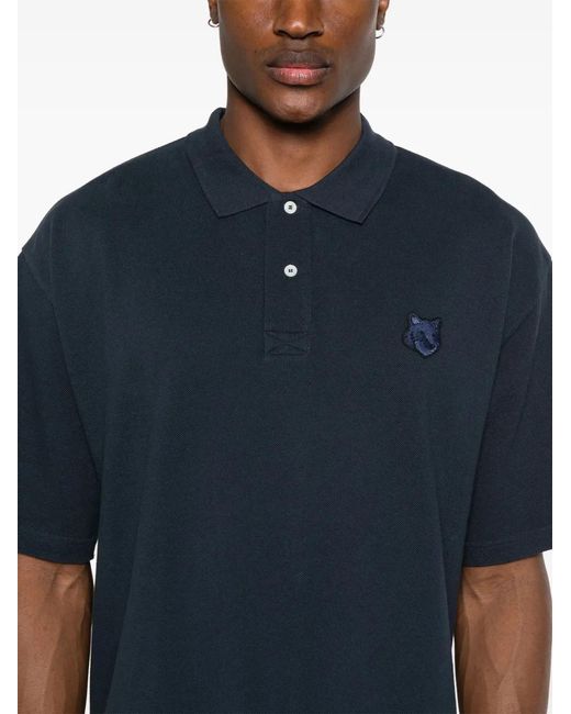 Maison Kitsuné Blue Polo Shirt With Fox Patch for men