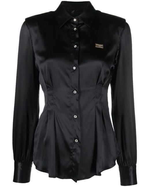 Philipp Plein Black Button-Up Padded-Shoulder Shirt