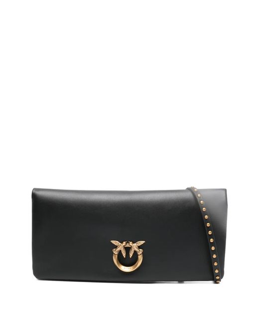 Pinko Black Medium Love Bag Click Soft Horizontal Studded Embellishment Clutch Bag