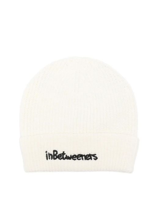 INBETWEENERS White Ribbed Bear-Embroidered Beanie for men
