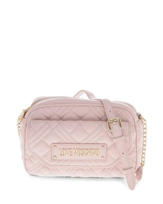 Moschino Pink Love Quilted Logo-Plaque Shoulder Bag