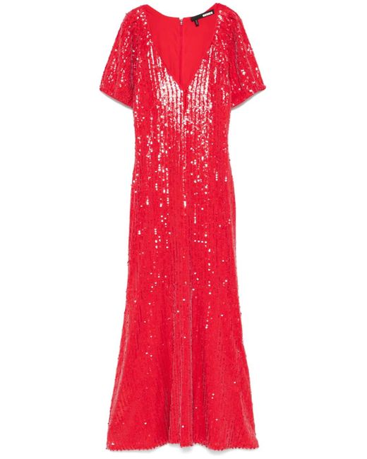 ROTATE BIRGER CHRISTENSEN スパンコール Vネック ドレス Red