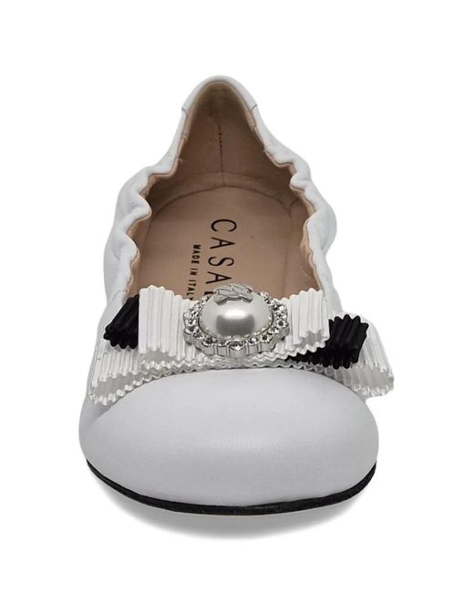 Casadei White Bow-Detail Ballet Flats