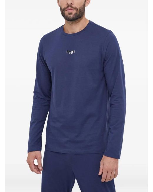 Guess Blue Logo-Print Long-Sleeve Pajamas for men