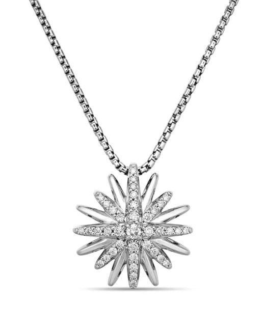 David Yurman White Sterling Starburst Diamond Pendant Necklace (19Mm)