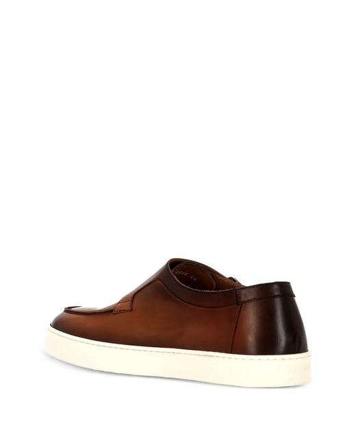 Doucal's Brown Buckle Leather Monk Shoes for men