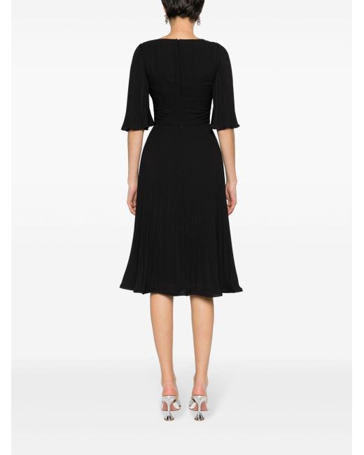 Nissa Black Rhinestone-embellished Pleated Dress