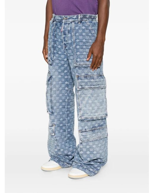 DSquared² Blue Monogram-Pattern Multi-Pocket Jeans for men
