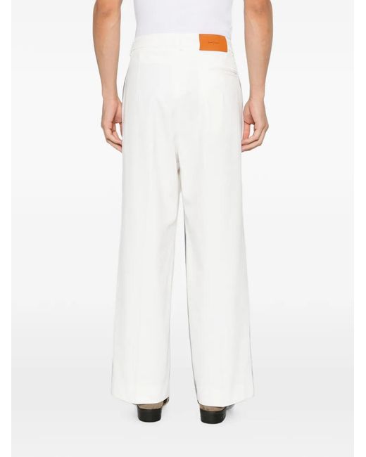 Second/Layer White Saico Pleated Trousers for men