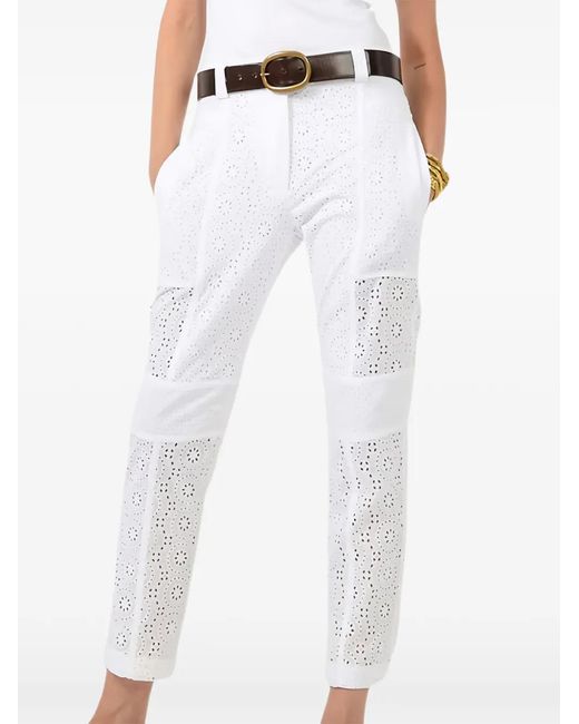 Barbara Bui White Pantalon Droit En Broderie Anglaise