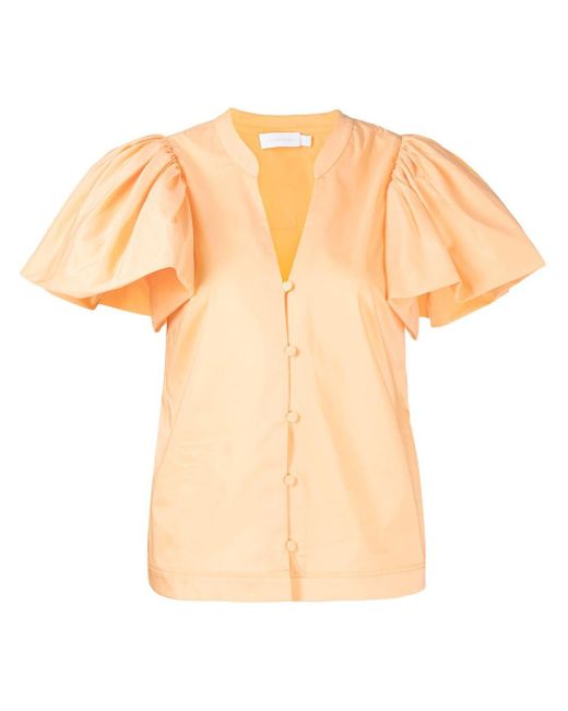 Jonathan Simkhai Cotton Hallie Puff-sleeve Blouse in Orange - Lyst