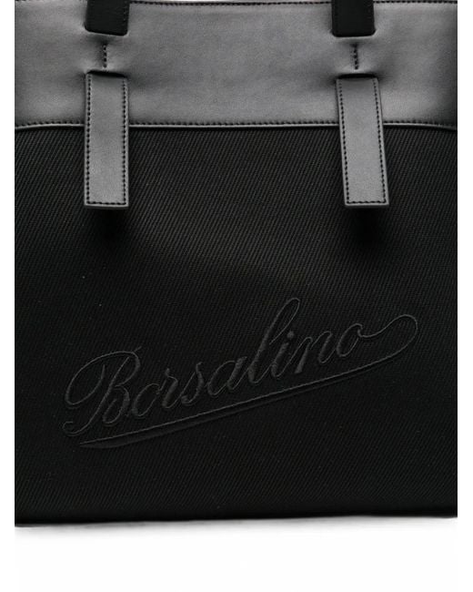 Borsalino Black Logo-Embroidered Tote Bag